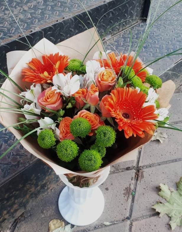 Букет цветов из: Герберы, Хризантемы, Альстромерии и Розы в Плеханово