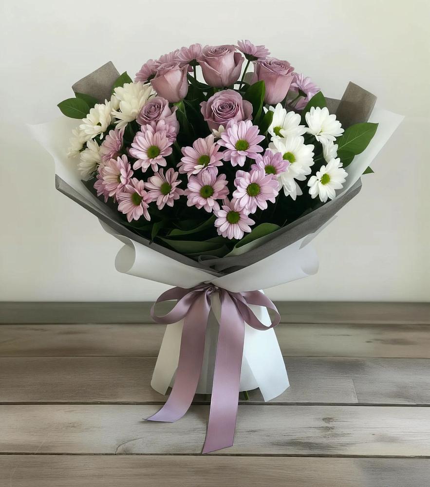 Букет цветов из: Хризантемы и Розы в Плеханово