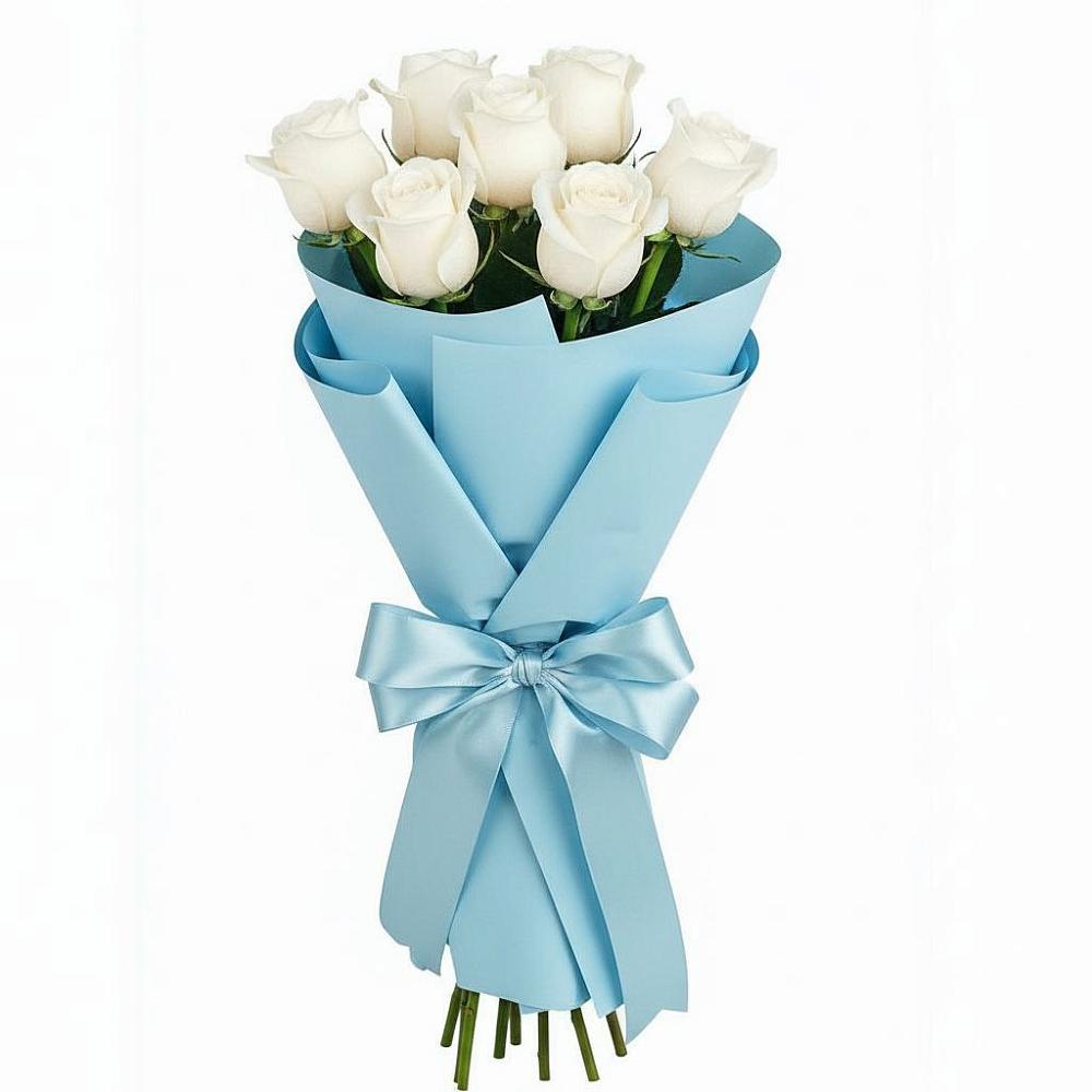 Букет 7 белых роз Проуд в Плеханово