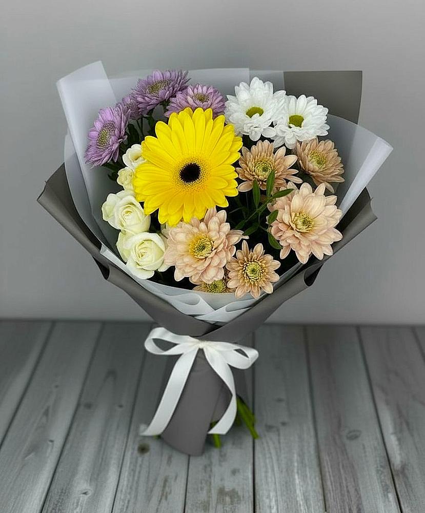 Букет цветов из: Розы, Герберы и Хризантемы в Плеханово