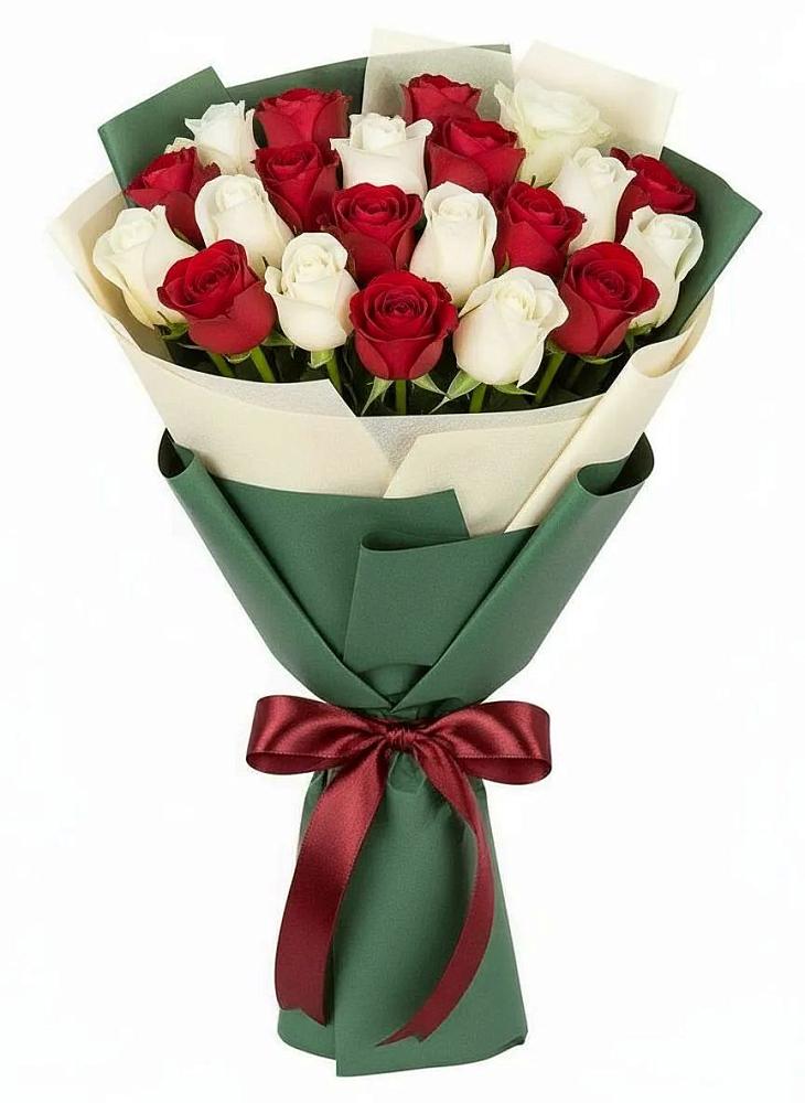 Букет Микс из красных и белых роз в Плеханово