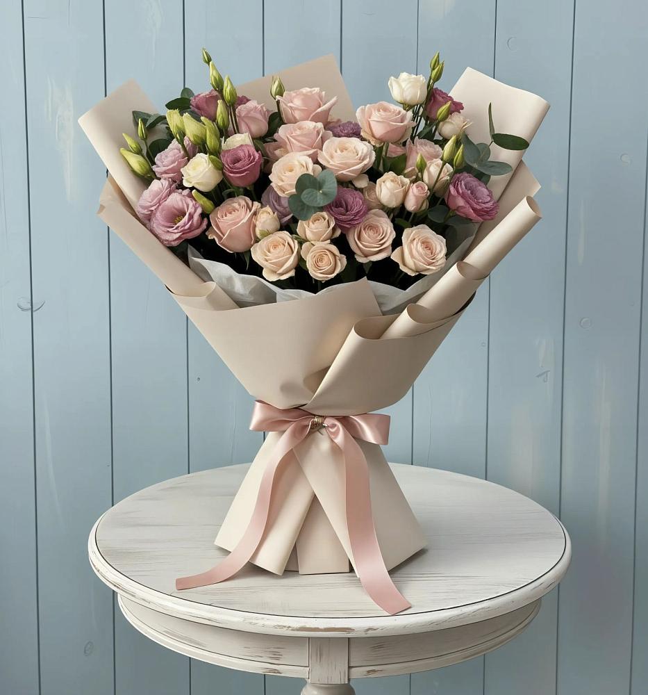 Букет цветов из: Розы и Лизиантусы в Плеханово