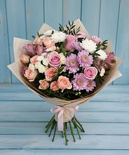 Букет цветов из:  Хризантемы, Розы и Альстромерии в Плеханово