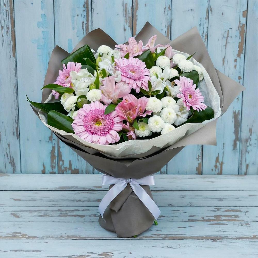 Букет цветов из: Герберы, Альстромерии и Хризантемы в Плеханово
