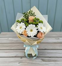 Букет цветов из:  Герберы, Розы и Хризантемы в Плеханово