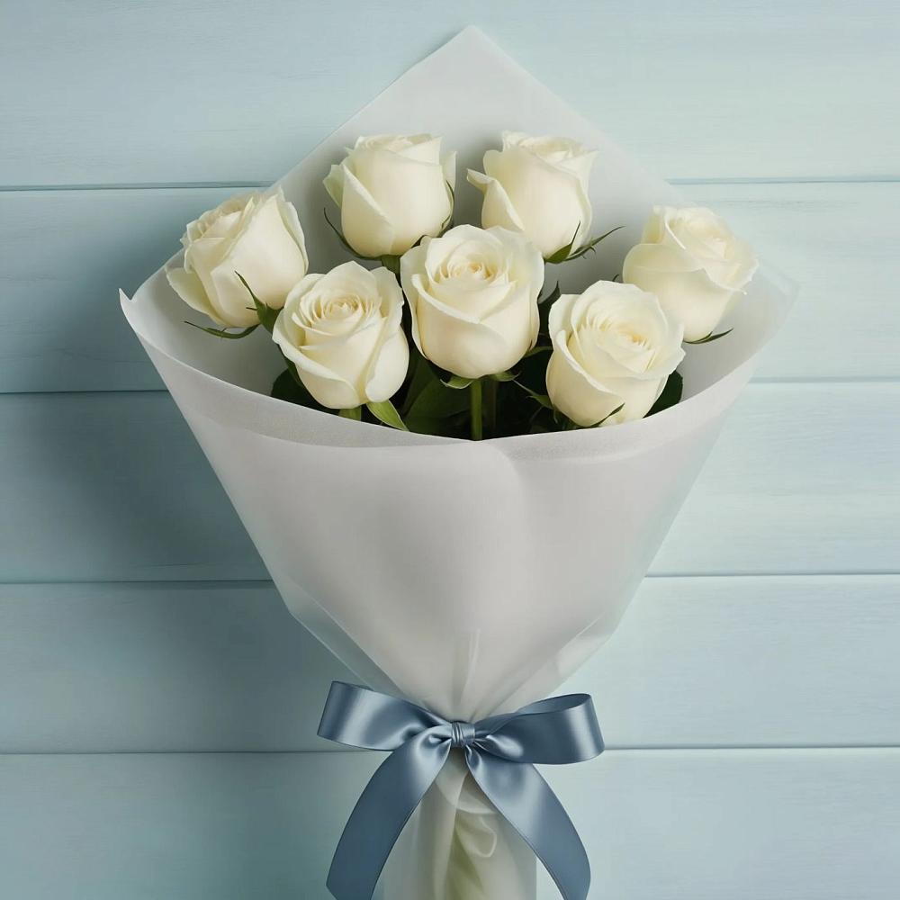 Букет 7 Белых роз Эдлесс Лав в Плеханово